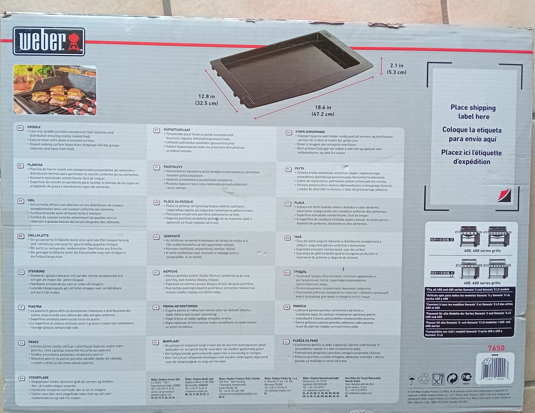 Weber Griglie: Weber Grillplatte Neu und Orginal verpackt – Nuovo e nell'imballaggio originale da Niederbipp venduto da Bea. 1