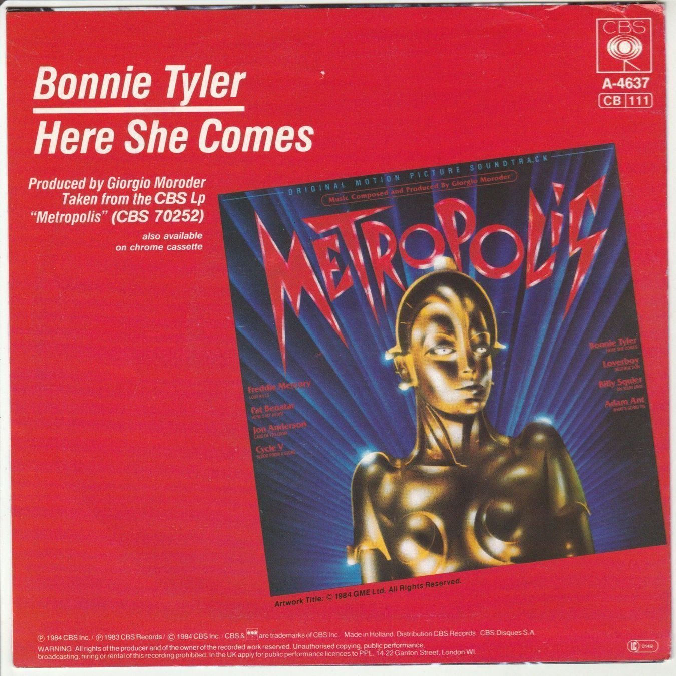 Schallplatten: Bonnie Tyler - Here she comes (Giorgio Moroder) 7" Vinyl – Gebraucht aus Tübach von JamesStone 1