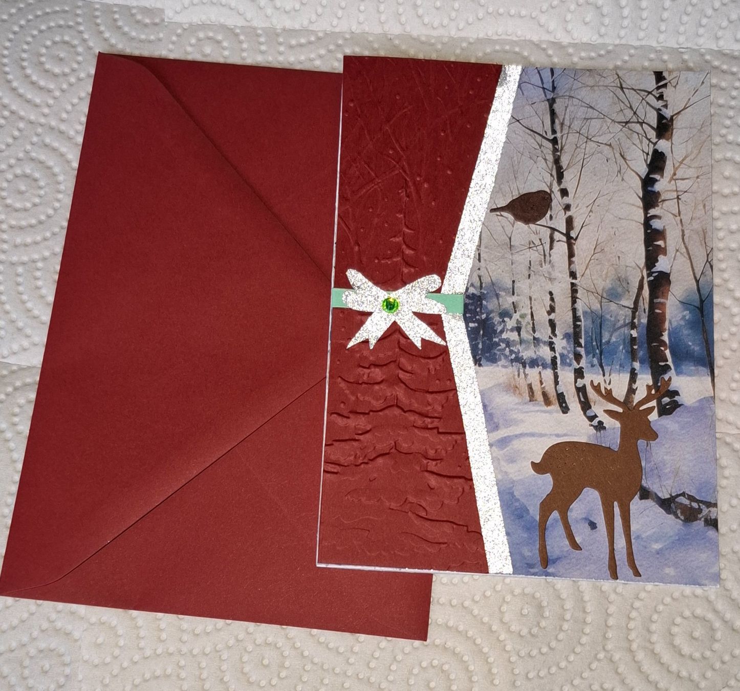 Cartoline: Handgefertigte Weihnachtskarte mit Hirsch und Kuvert – Nuovo (secondo la descrizione) da Plagne venduto da Reticulum01 4
