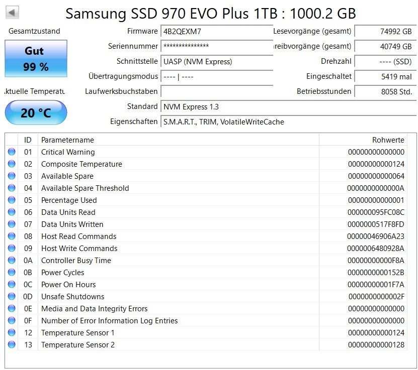 Samsung Dischi rigidi: Samsung 970 EVO Plus M.2 SSD 1TB NVMe – Usato da Wädenswil venduto da Mr2spock 1
