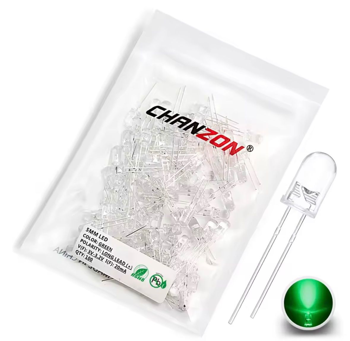 Componenti elettronici: 10Stk. 5mm LED transparent Grün DIY – Nuovo e nell'imballaggio originale da Luzern venduto da MusikElektronikShop