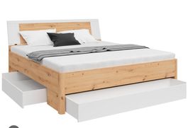 Doppelbett mit Schubladen Holzoptik weiss - neuwertig