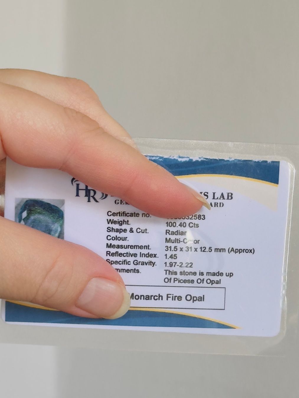 Pietre preziose: Certified 100.40Ct Lab. Monarch Doublet fire opal – Nuovo e nell'imballaggio originale da Genève venduto da AWWA 8