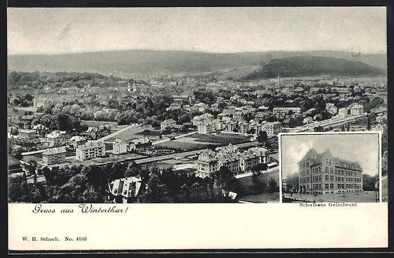 Cartoline postali: Winterthur, Schulhaus Geiselweid, Ortsan – Usato da Berlin venduto da bartko-reher