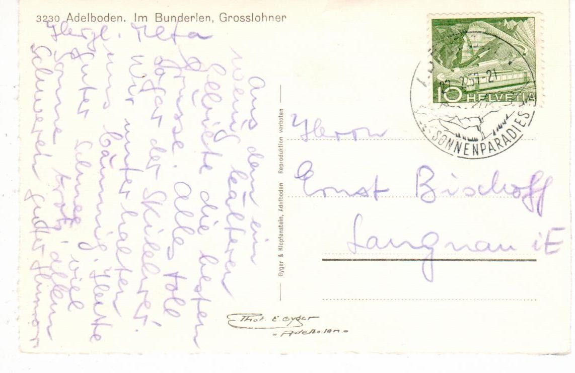 Cartoline postali: Adelboden, im Bunderlen, Grosslohner 1957 – Usato da Wolhusen venduto da Curver9 1