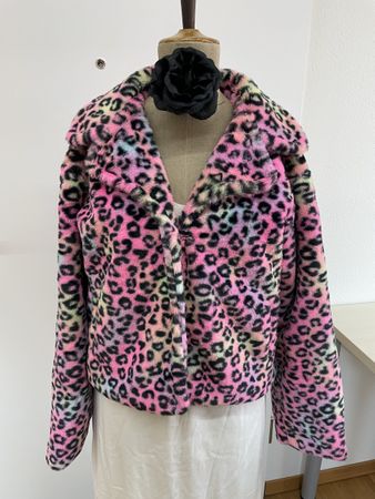 Kunstfell-Jacke für Fasnacht oder Party Leopardenmuster neon