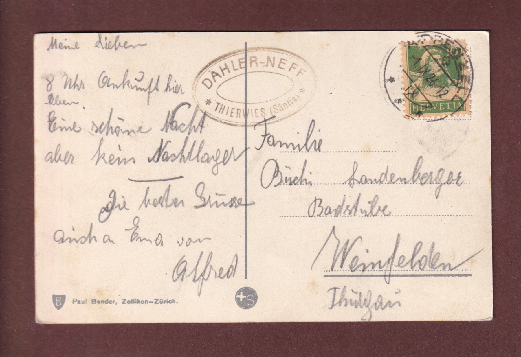 Ansichtskarten: THIERWIES mit Grenzkopf - 1926 – Gebraucht aus Pully von nicecards-shop 1