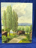 Ölgemälde R. Zimmermann 1947 Landschaft Schweiz Zug Hafen ?