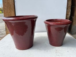 2 Stk. Gartentopf, Keramik glasiert, rot