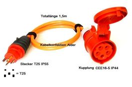 3m Stromadapter Uebergangskabel T25 IP55 auf CEE16-5