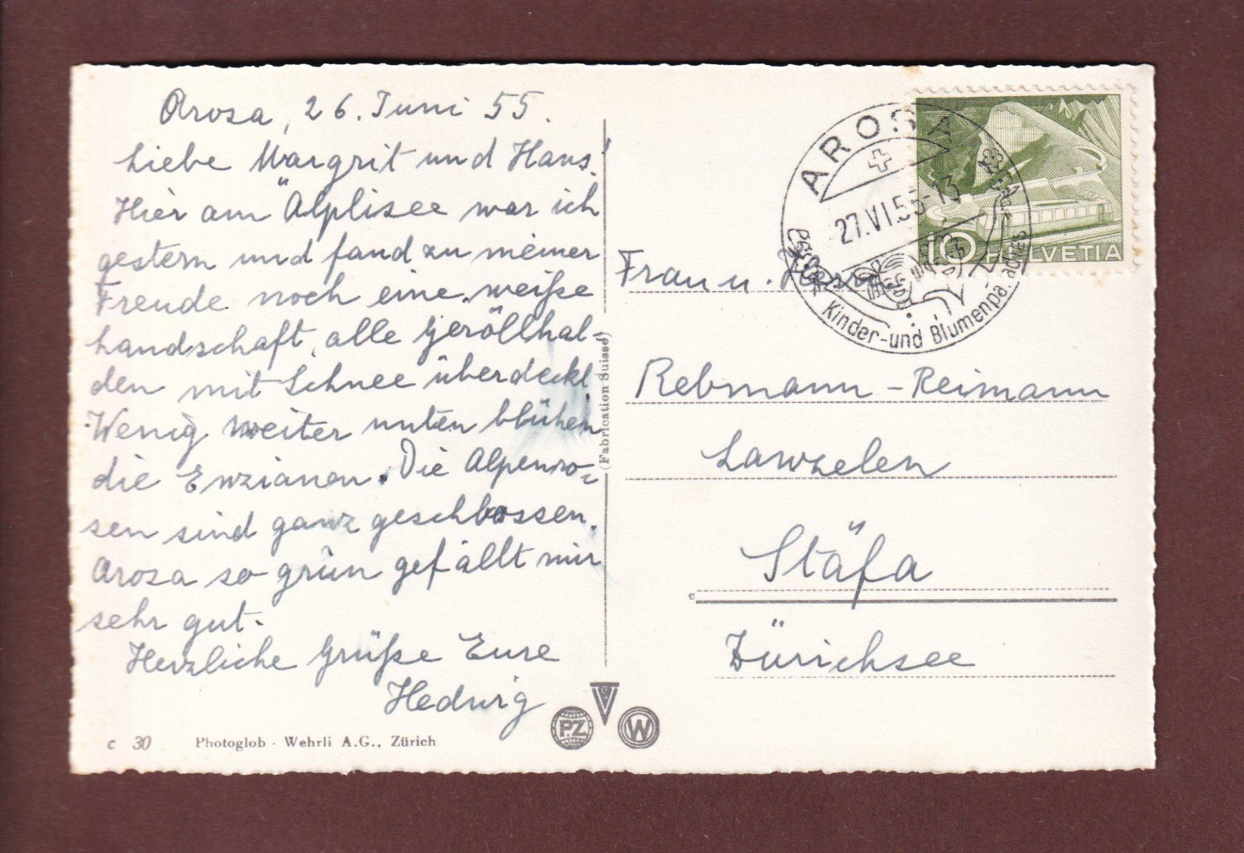 Cartoline postali: AROSA - Aelplisee - Schafherde - 1955 – Usato da Pully venduto da nicecards 1