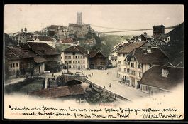 AK Fribourg, Teilansicht mit Straßenpartie