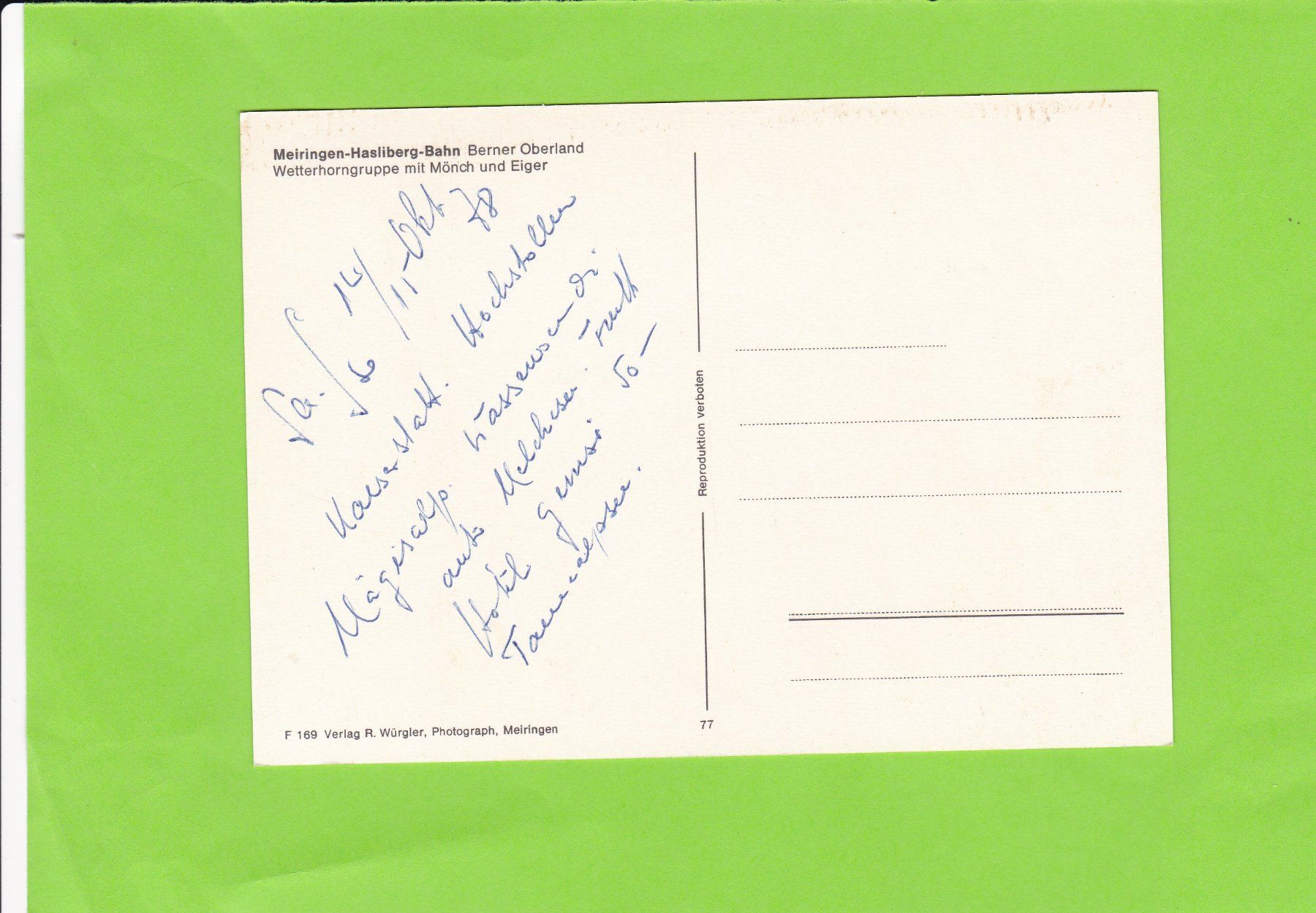 Cartoline postali: Meiringen-Hasliberg-Bahn – Usato da St. Peterzell venduto da neckertal 1