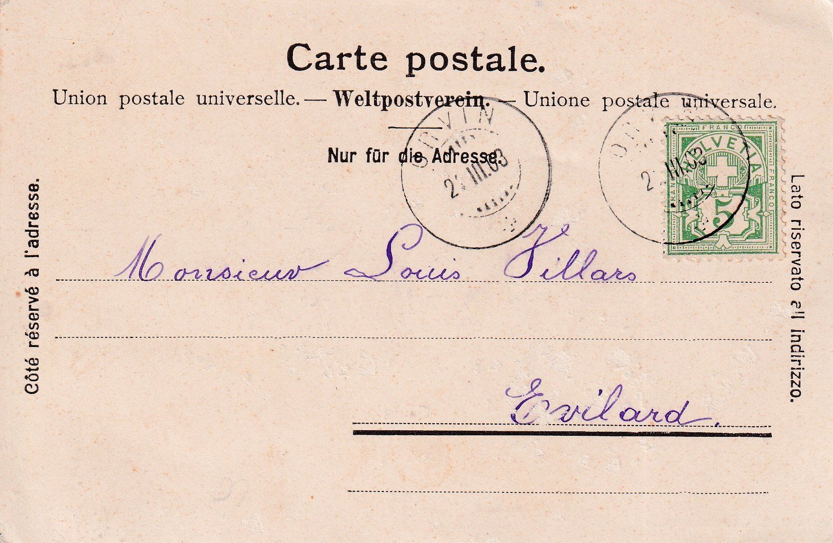 Cartoline postali: Orvin  BE         um 1 9 0 3 – Usato da Brig venduto da Valcards54 1