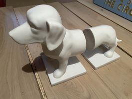 Lot de 2 serre-livres chien dachshund blanc céramique, déco 