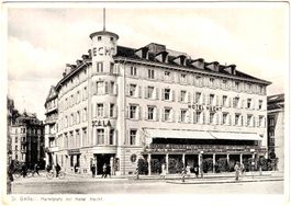 ST.GALLEN  Marktplatz mit Hotel HECHT (mit Publikum) 1935