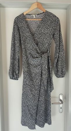 Black wrap dress with white floral print