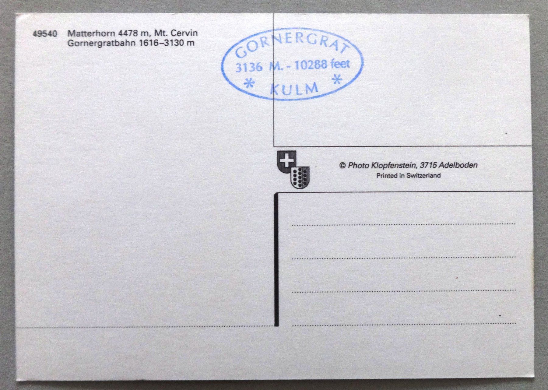 Cartes postales: Matterhorn 4478 m - Gornergratbahn – D'occasion à Fétigny par Billy2miny 1