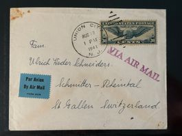 Luftpost 1941 von Union City nach St. Gallen