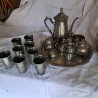 Zinn Serviceteil Kanne 12tlg Becher Teller Löffel Zinn Se...