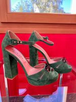 TWIN-SET Leder Pumps Grün mit Schmuckstein Gr. 39