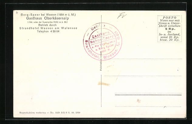 Cartoline postali: Amden, Berg-Speer, Gasthaus Oberkäserna – Usato da Berlin venduto da bartko-reher 1