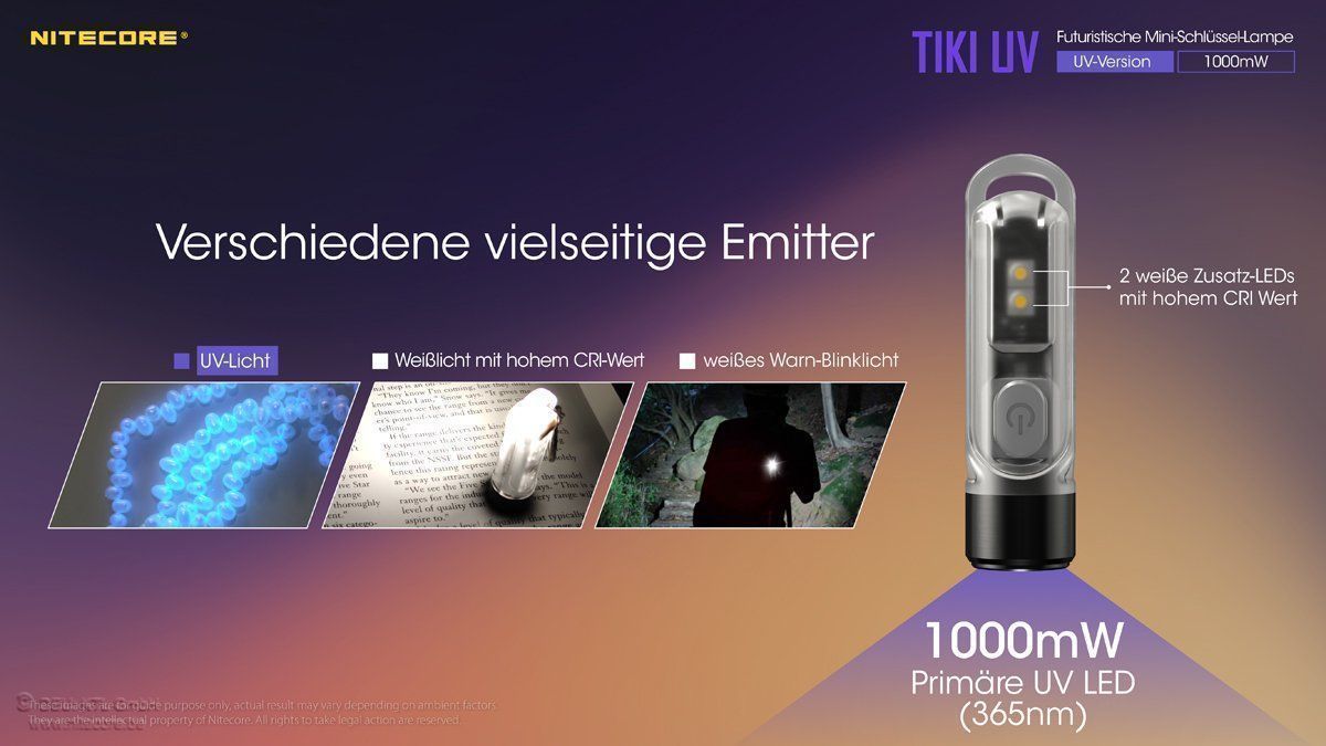 NiteCore Lampade: UV-Schlüssenbundlampe NiteCore TIKI UV – Nuovo e nell'imballaggio originale da Grüningen venduto da Prolumin 1