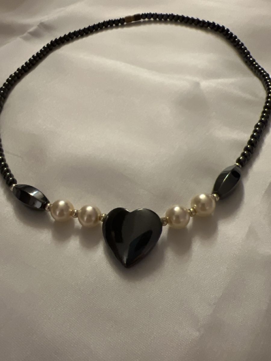 Onyx Catenine: Herzkette. Collier mit Perlen und Onyx – Usato da Bolligen venduto da Solina12