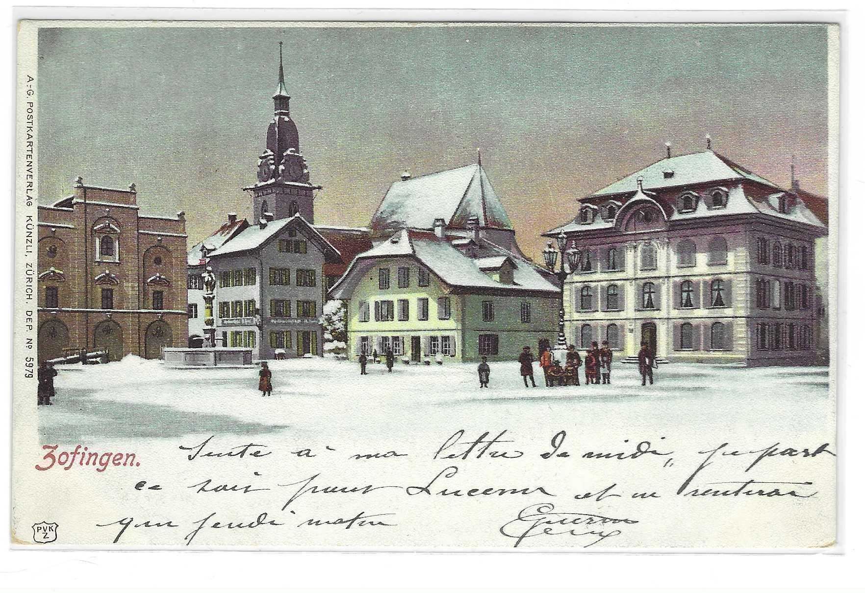 Cartoline postali: 30.9.1902Litho Zofingen-Dorfplatz/Winter – Usato da Zürich venduto da Hagliweg 1