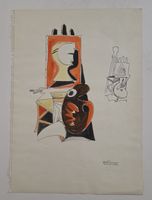 Lill Tschudi Orig Gouache, 42x30cm gut gehandelt, kubistisch