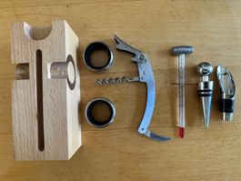 6-teiliges Sommelier-Set / Weinset im Holzwürfel