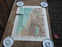 Alte Landkarte von Palästina, und ein Panorama von Jerusalem