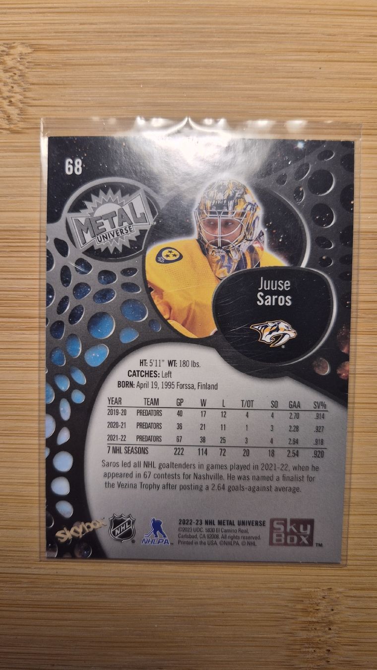 NHL Carte collezionabili: NHL Nashville Predators Juuse Saros – Usato da Bellach venduto da paedu-1980 1