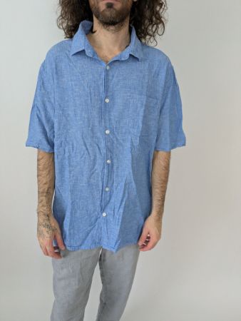 Kurzarmhemd Gr. XL/ 2XL Blau Leinenmix für warme Sommertage!
