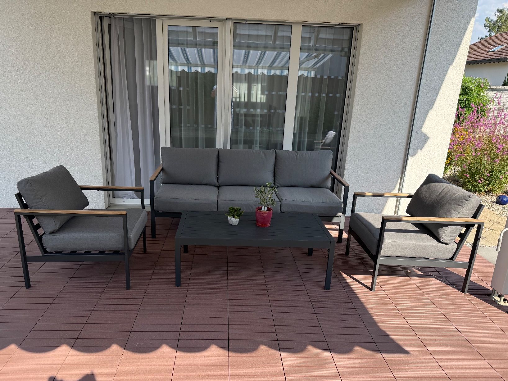 Sofas: Gartenlounge Set anthrazit 3-Sitzer Sofa, 2 Sessel, Tisch – Gebraucht aus Brittnau von kroki35 1