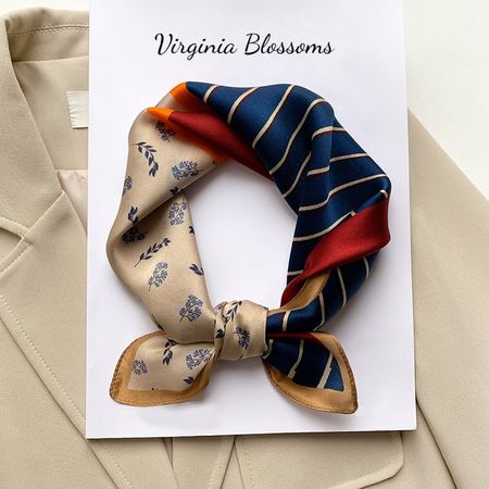 New 53cm 100% Silk Scarf, Trio Design Floral Blue Burgundy