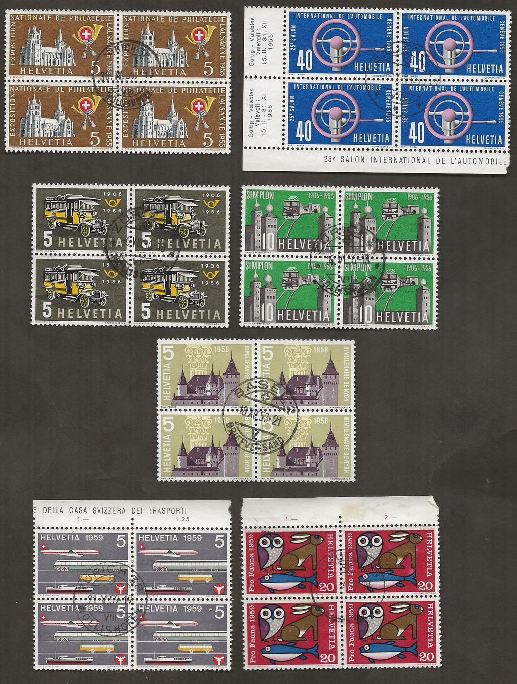Alle Briefmarken: Schweiz 30 Viererblock ab 1955 – Gebraucht aus Au ZH von xelagreb01 1