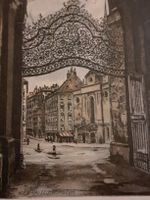 Original Radierung Wien Altes Burgtor, gerahmt, 