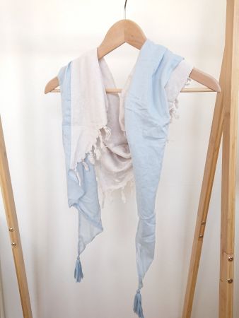 Damen Schal 92cm x 170cm Beige Blau mit Pailletten