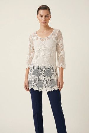 Tunique Dentelle Écru Manches 3/4 T. M
