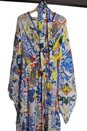 Langes Strandkleid XXL mit Gürtel Boho Urlaub Kleid