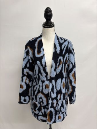 Frank Walder Strick-Cardigan im Leo-Look 38 blau beige Wolle