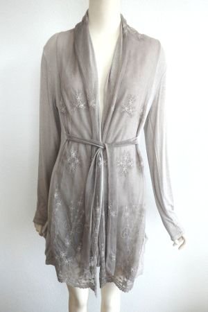 Italy Long Jacke mit Spitzen Seiden Details Bindegurt Gr. 36