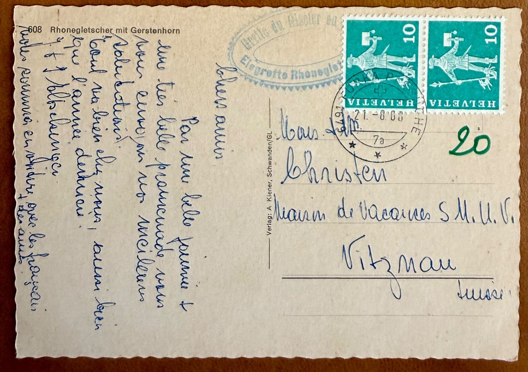 Cartoline postali: Rhonegletscher - Hotel & autocar  - 1968 – Usato da Lutry venduto da Ediego 1