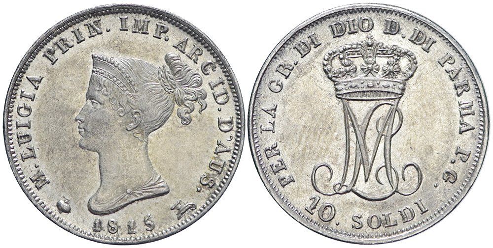 Alle Münzen: Italien, Parma, 10 Soldi 1815 – Gebraucht aus Chiasso von Novamarketing