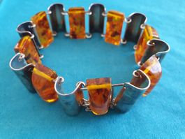 Bernstein Armband Silber Vintage Retro Statement Schmuck