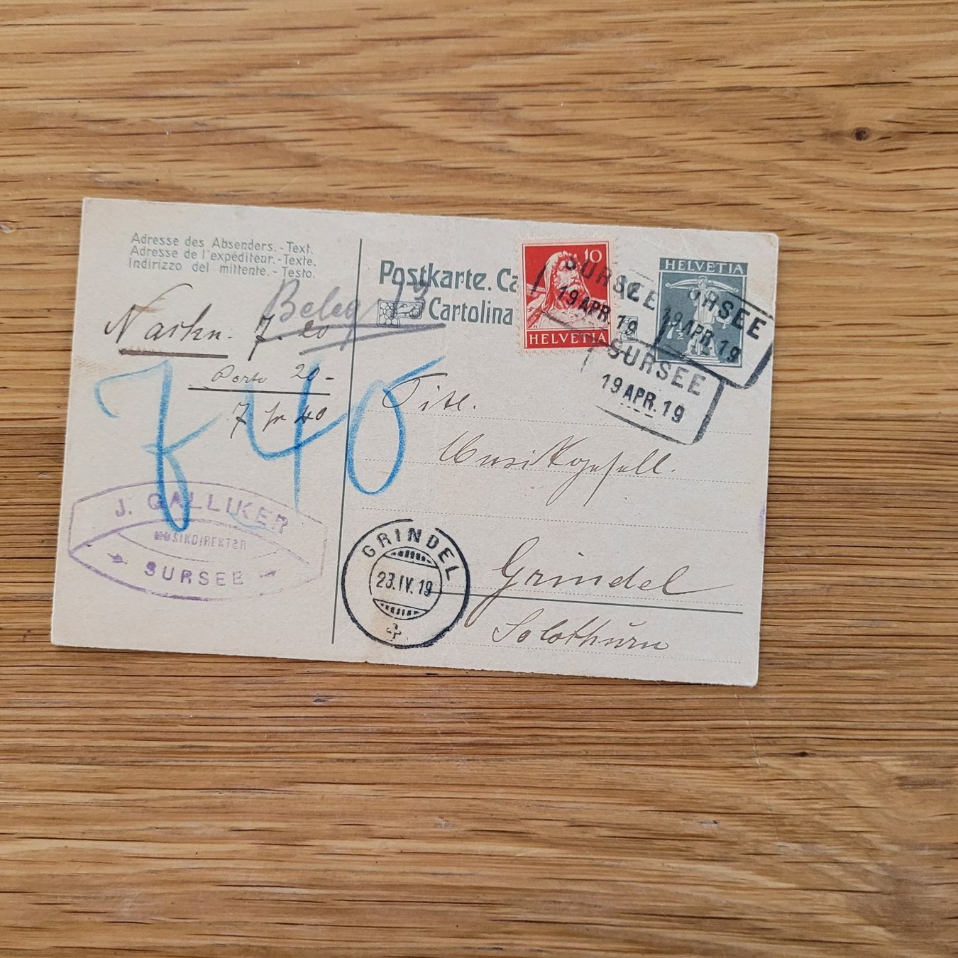 Tutti i francobolli: GS Grindel 1919 Solothurn – Usato da Biel/Bienne venduto da Destockweb