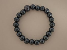 Perlenarmband dunkelgrau , elastisch aus Glaswachsperlen