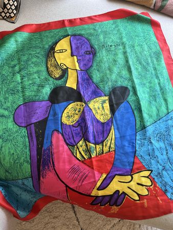 Picasso Portrait Scarf Multicolor Poly Square Good Condition