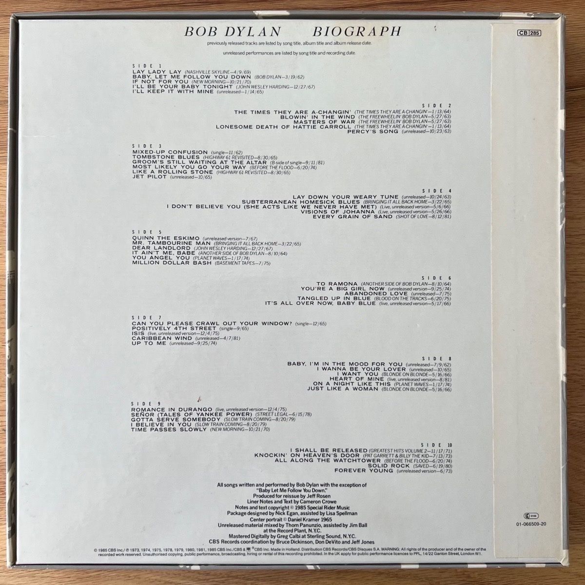 Dischi in vinile: Bob Dylan - Biograph / 5 LP-Box - 1. NL-Press. 1985 – Usato da Gais venduto da soundcave57 1